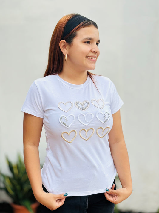 Camisa corazones bordados blanco S-XL IN1-2213