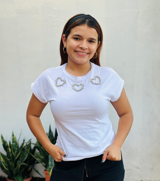 Camisa corazones brillantes blanco S-XL IN1-2219