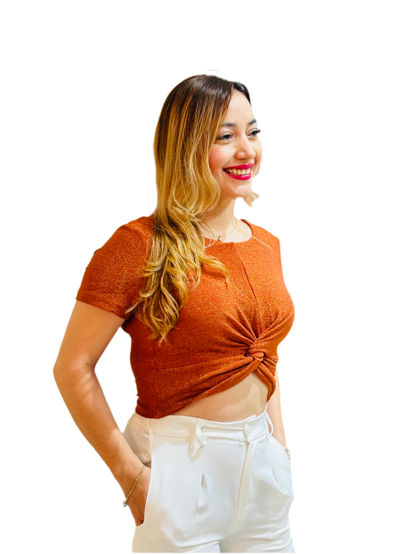 Camisa terracota top brillante mujer dama PR1-704 590330