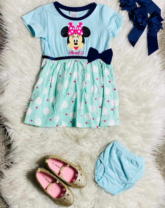 Vestido Minnie Disney azul Aqua 12m a 3T D10-MI-1288B