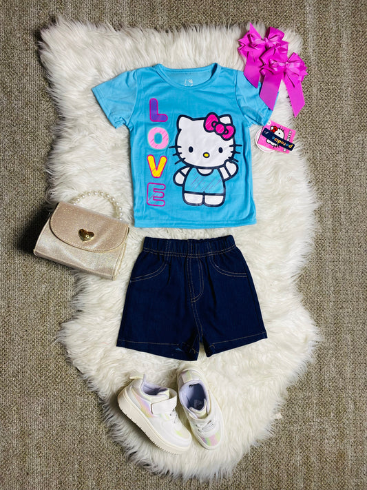 Set conjunto dos piezas para niña hello kitty 2 a 8 años H9-HK-103D azul