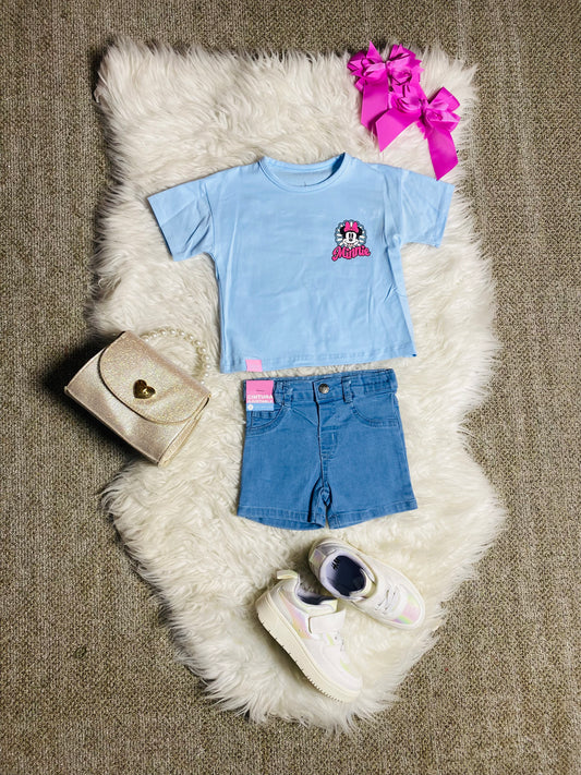 Set conjunto dos piezas minnie short camisa 12m a 3T D9-MI-1256B azul cielo