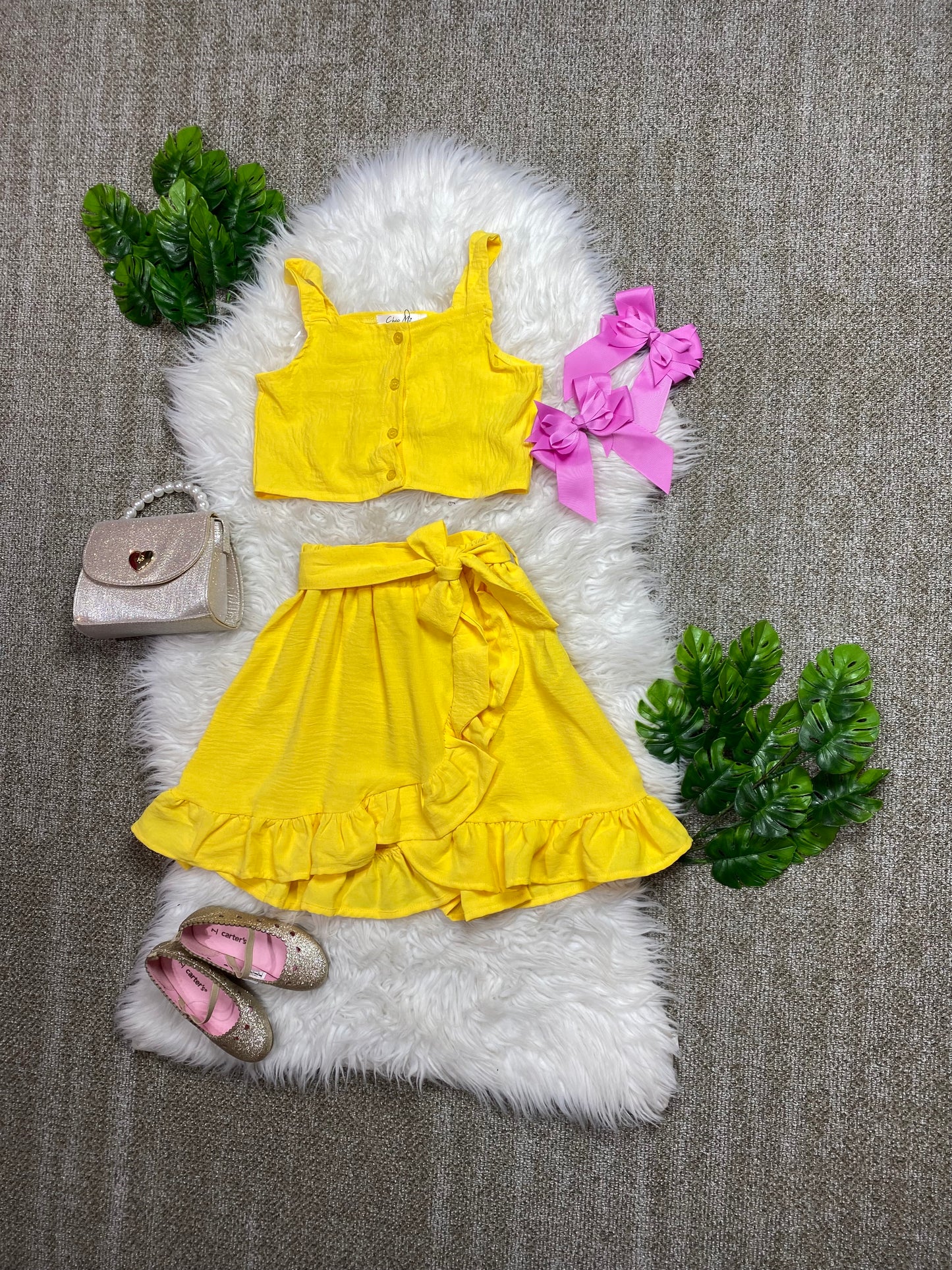 Conjunto set de dos piezas para niña falda y camisa amarillo CSG1117-15