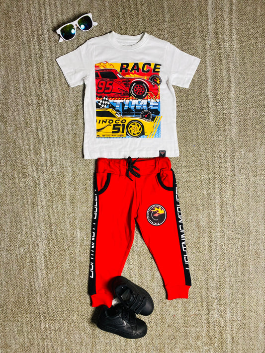 Set conjunto dos piezas cars camisa y pantalon 2 a 8 años A9-C3-173N blanco