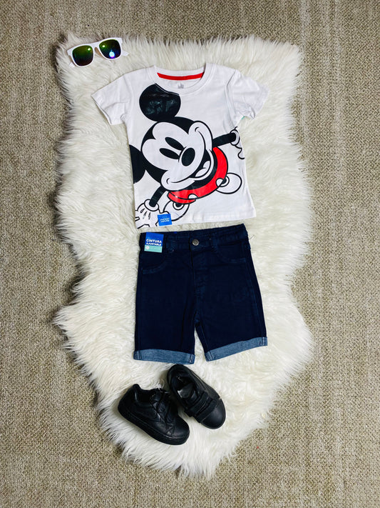 Set conjuntos dos piezas mickey short y camisa 12m a 3T D9-MK-1333B blanco