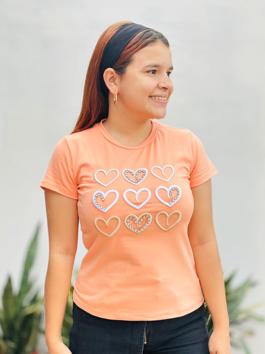 Camisa corazones bordados anaranjado naranja S-XL IN1-2213