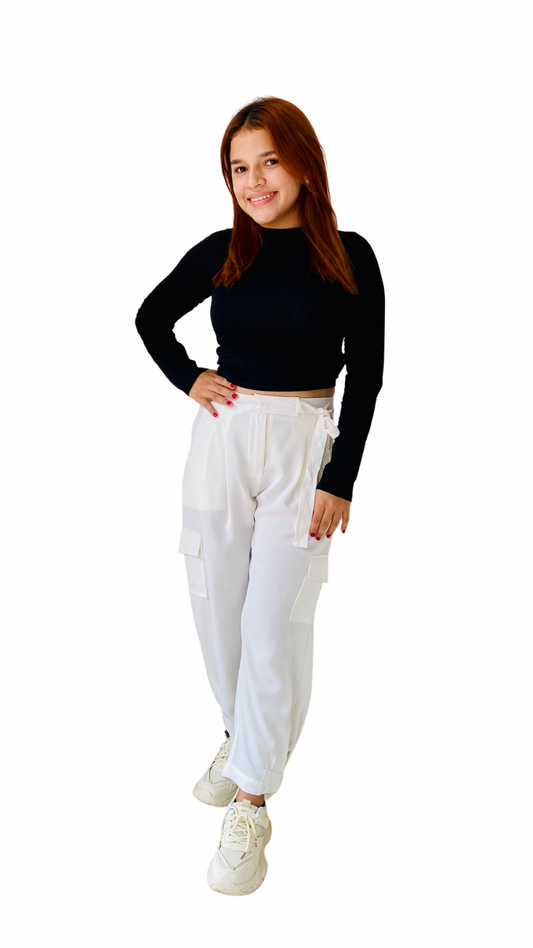 Pantalón tela cargo dama Blanco Tallas S M L XL PR3-965