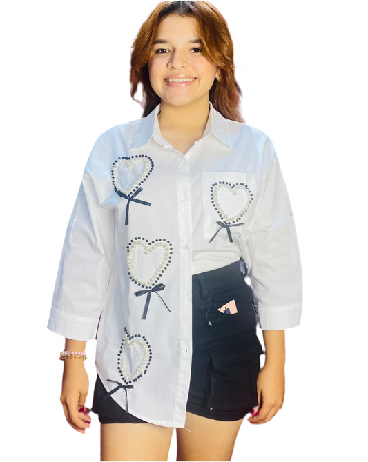 Camisa Blusa Dama manga larga con chongos blanca CTD1198-16 690445