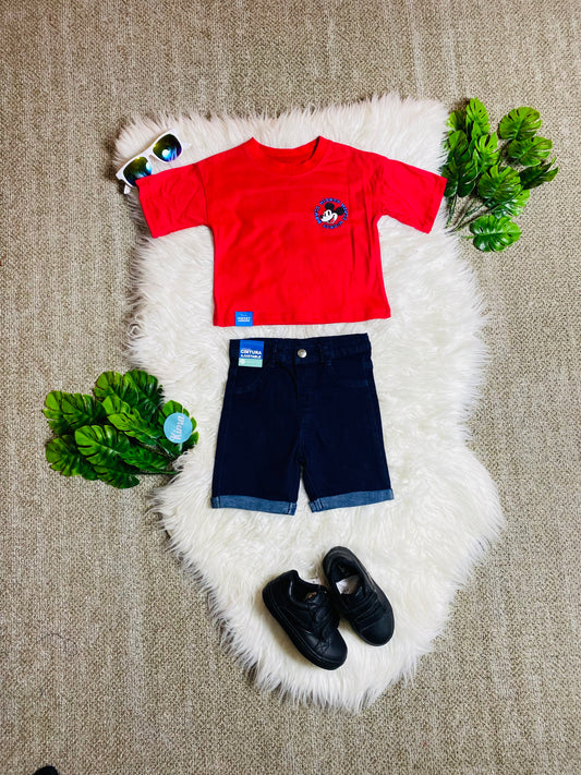 Set conjuntos dos piezas mickey short y camisa 12m a 3T D9-MK-1334B rojo