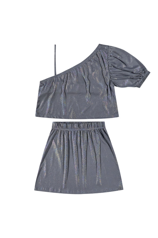 Conjunto para niña falda y camisa gris tornasol gloss 31848