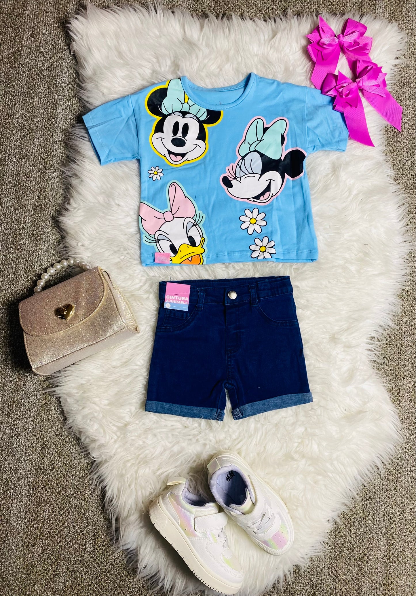 Set conjunto dos piezas minnie azul short camisa 12m a 3T D9-MI-1254B