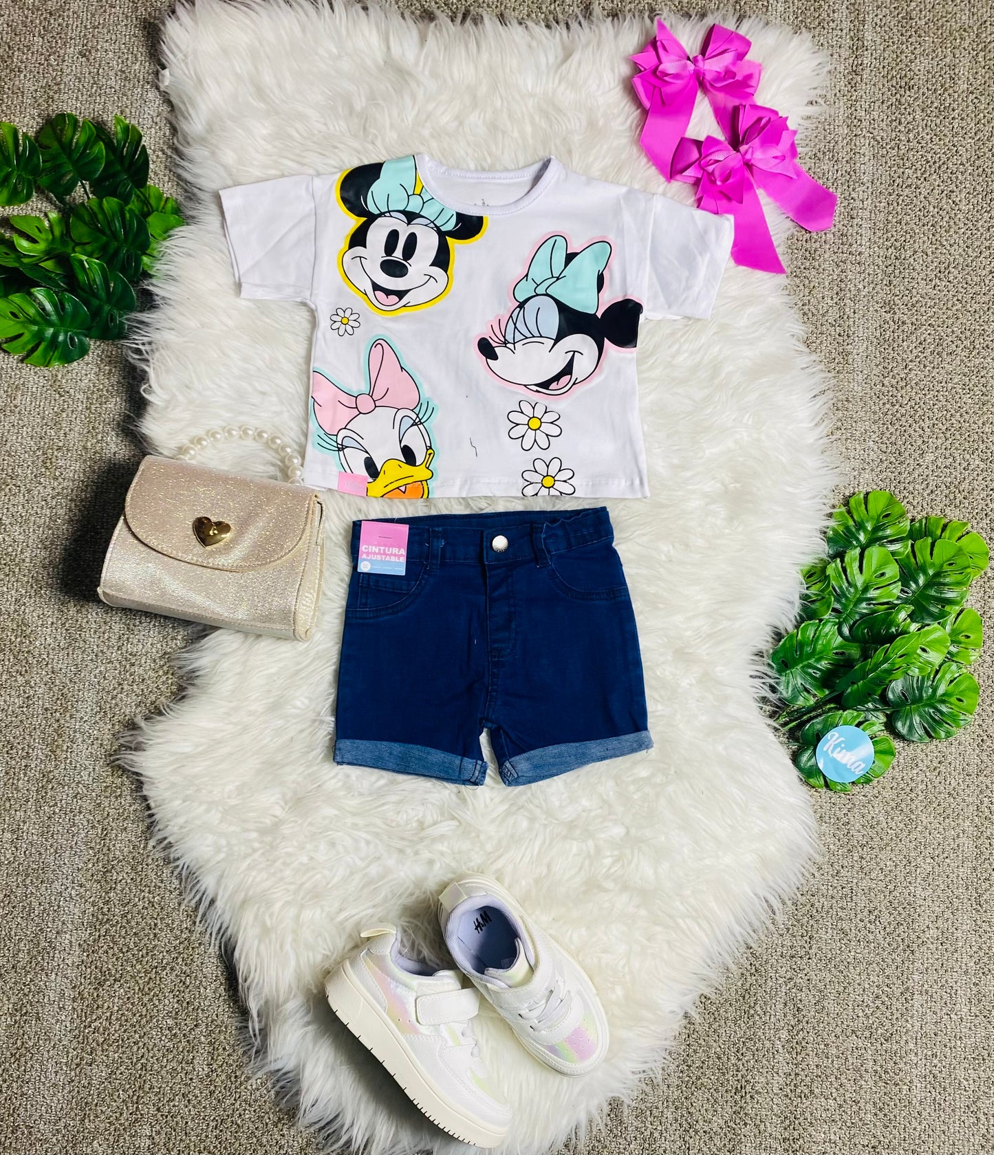 Set conjunto dos piezas minnie blanco short camisa 12m a 3T D9-MI-1254B