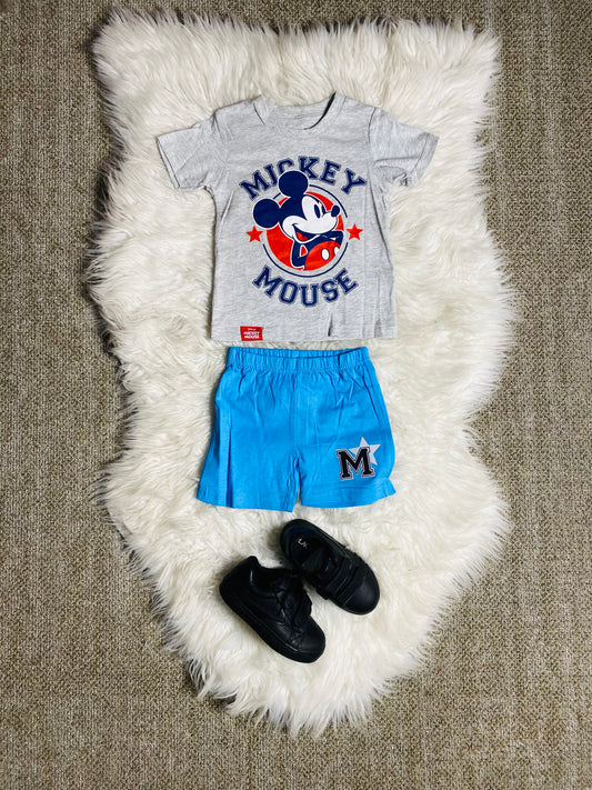 Set conjuntos dos piezas mickey short y camisa 12m a 3T D9-MK-1317B Gris