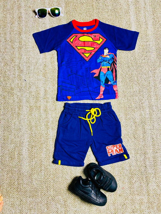 Set conjuntos dos piezas Super Man short y camisa 2 a 8 años C9-SM-949N azul