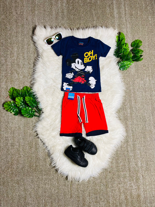 Set conjuntos dos piezas mickey short y camisa 12m a 3T D9-MK-1303B Azul