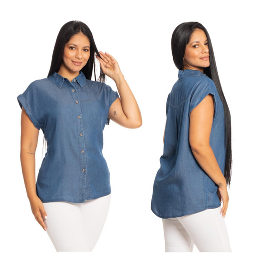 Camisa para dama jeans mujer CTD1143-18 590390 Azul Oscuro y Azul claro