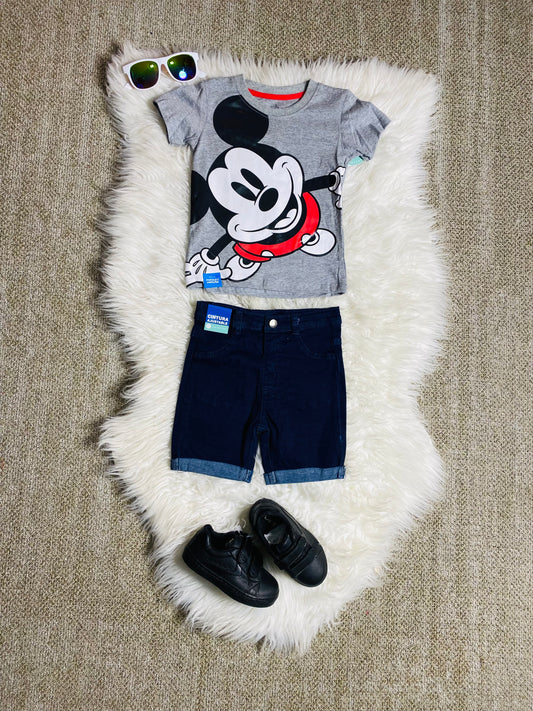 Set conjuntos dos piezas mickey short y camisa 12m a 3T D9-MK-1333B Gris