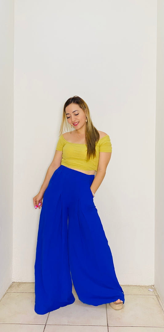 Pantalon de tela Dama Wide Leg azul CPD1030-21