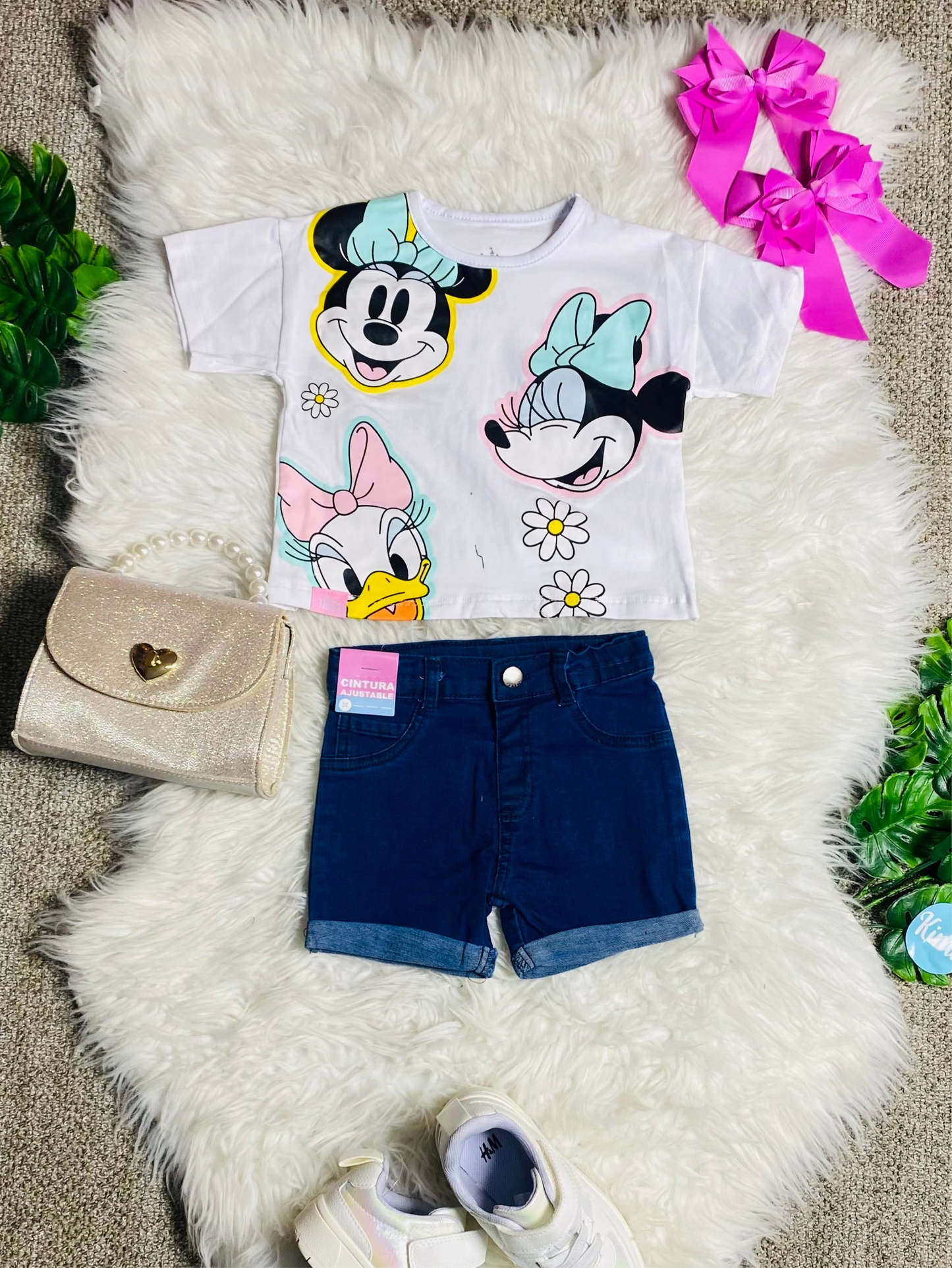 Set conjunto dos piezas minnie blanco short camisa 12m a 3T D9-MI-1254B