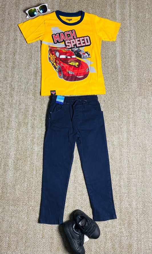 Set conjunto dos piezas cars camisa y pantalon 2 a 8 años A9-C3-184N amarilla