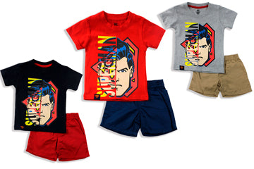 Set conjunto dos piezas para bebe niño super man short y camisa 12m a 3T C9-SM-1026N Gris