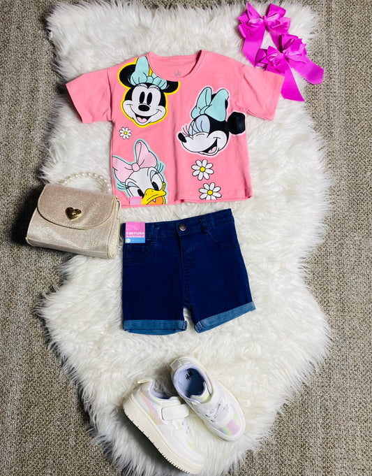 Set conjunto dos piezas minnie rosado short camisa 12m a 3T D9-MI-1254B