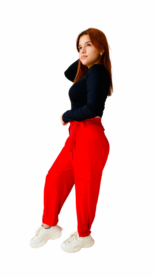 Pantalón tela cargo dama Rojo Tallas S M L XL PR3-965