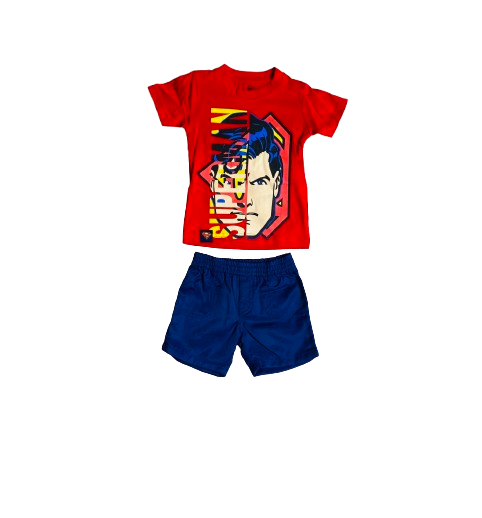 Set conjunto dos piezas para bebe niño super man short y camisa 12m a 3T C9-SM-1026N 690350 roja azul