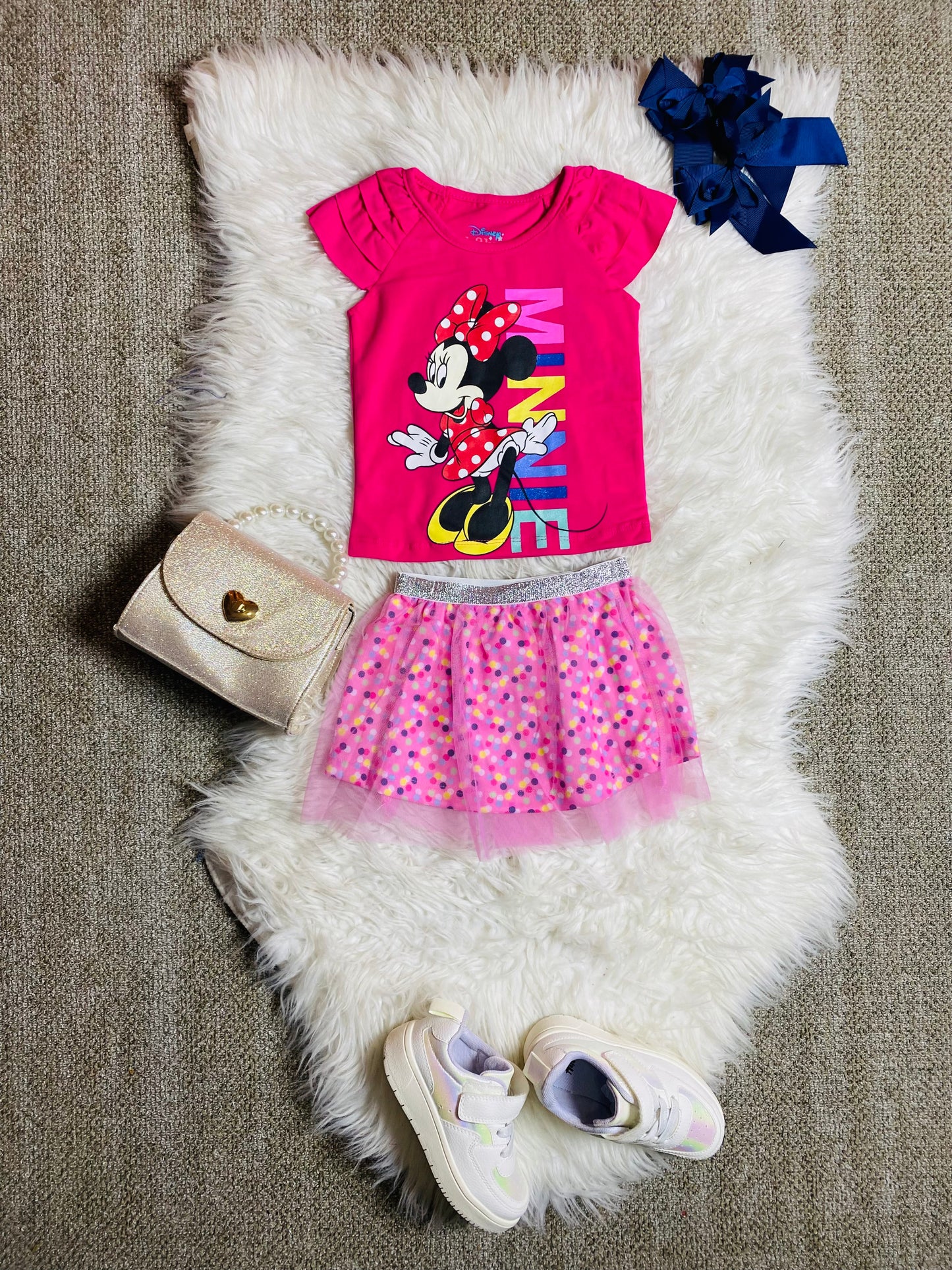 Set conjunto dos piezas minnie falda tutu y camisa 12m a 3T D9-MI-1199B fucsia