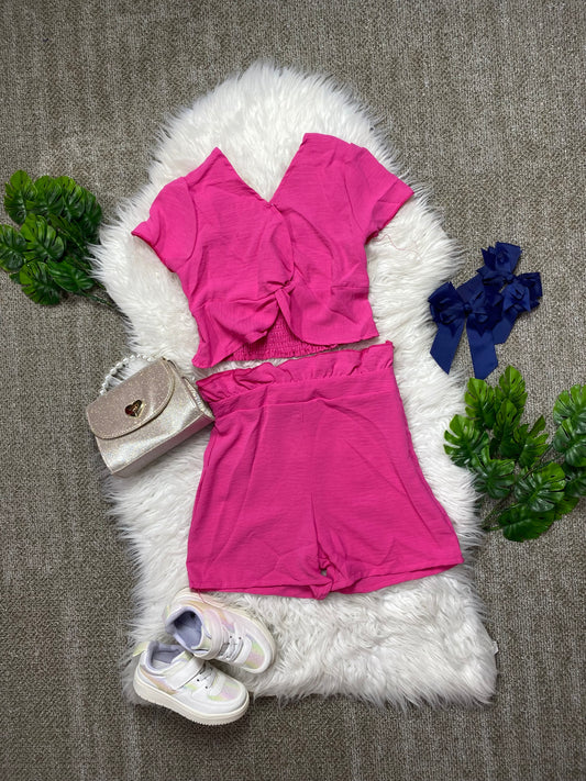 Conjunto set de dos piezas para niña Short y Camisa CSG1117-13 Fucsia