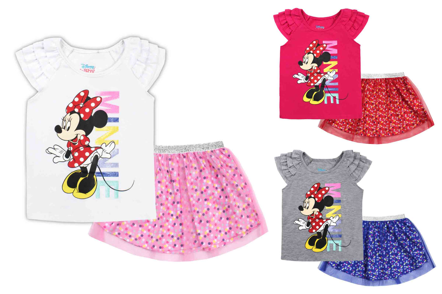 Set conjunto dos piezas minnie falda tutu y camisa 12m a 3T D9-MI-1199B fucsia