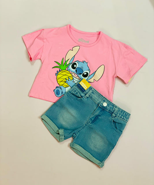 Conjunto para niña short jean rosado Stitch D9-STI-101D 460340