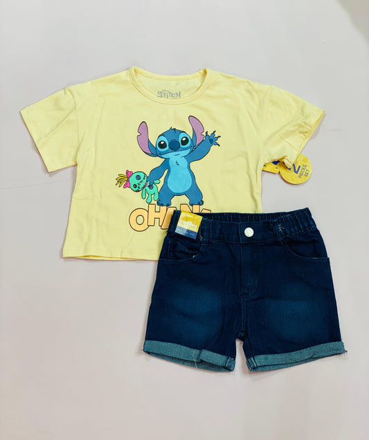 Conjunto para niña short jean amarillo pastel Stitch D9-STI-103D 460340