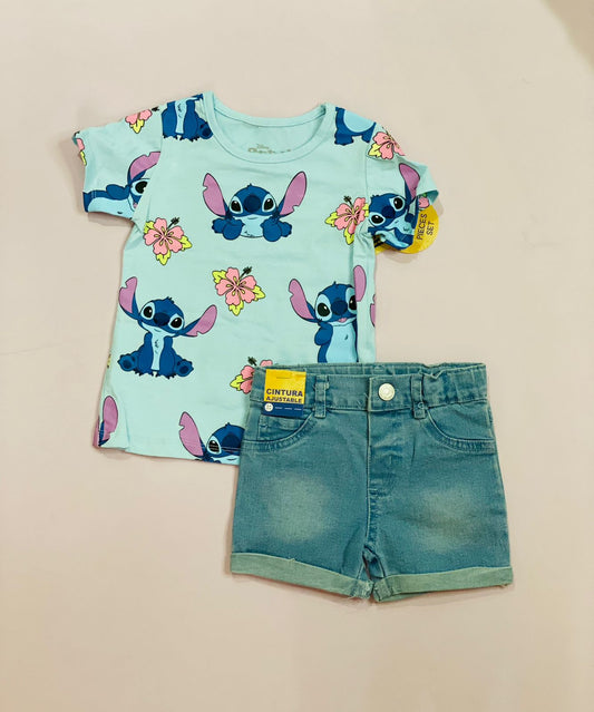Conjunto short jean para bebé niña Stitch azul celeste D9-STI-178B 430315