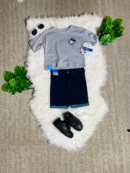 Set conjuntos dos piezas mickey short y camisa 12m a 3T D9-MK-1334B Gris