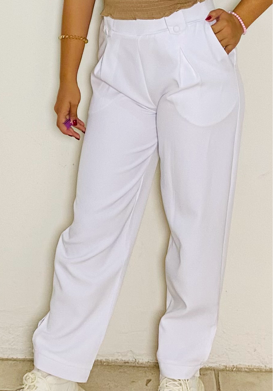 Pantalon tela tiro alto dama mujer INT3-1737 blanco 590/390