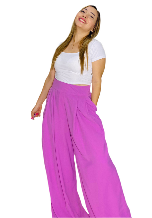 Pantalon de tela Dama Wide Leg morado lila CPD1030-21 690445