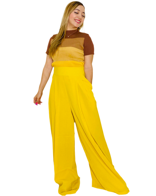 Pantalon de tela Dama Wide Led Amarillo CPD1030-21 690445