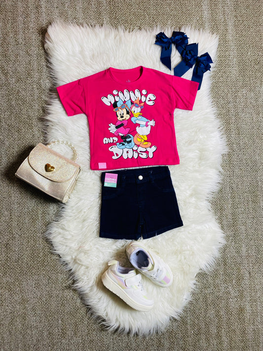 Set conjunto dos piezas minnie short camisa 12m a 3TD9-MI-1259B rosado fucsia