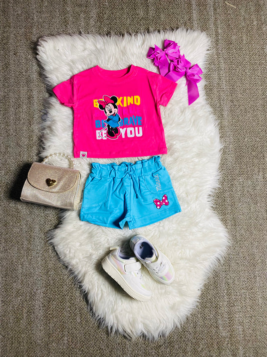 Set conjunto dos piezas minnie short camisa 12m a 3T D9-MI-1196B rosado