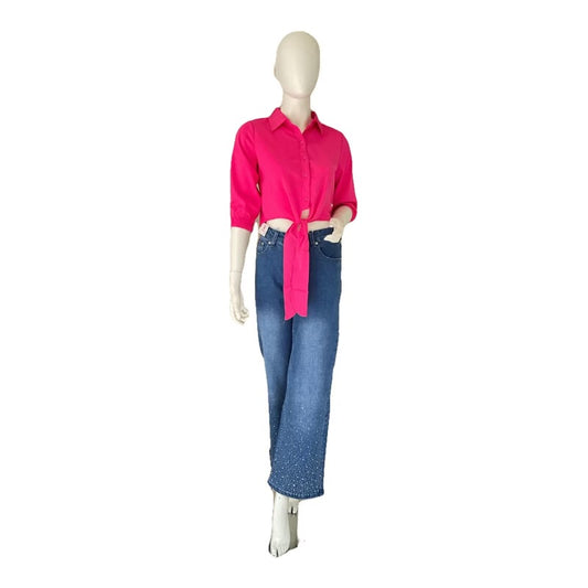 Camisa con mangas dama PR1-734 rosado fucsia