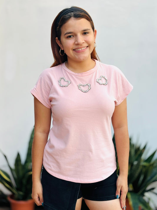 Camisa corazones brillantes rosado S-XL IN1-2219