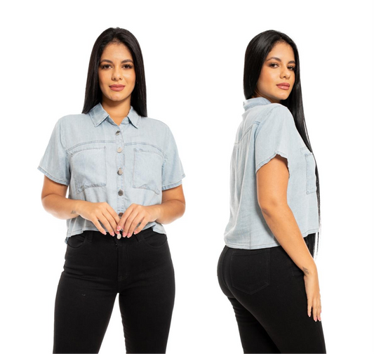 Camisa Jeans para dama mujer CTP1183-37 590445 azul oscuro y azul claro