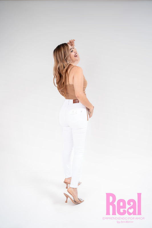 Jeans Pantalon blanco dama tiro alto tallas 3 al 15 IN2-1868