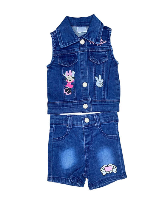 Set conjunto bebe niña minnie camisa y short jeans azul claro  12m a 3T D9-MI-1281B 590390 azul oscuro