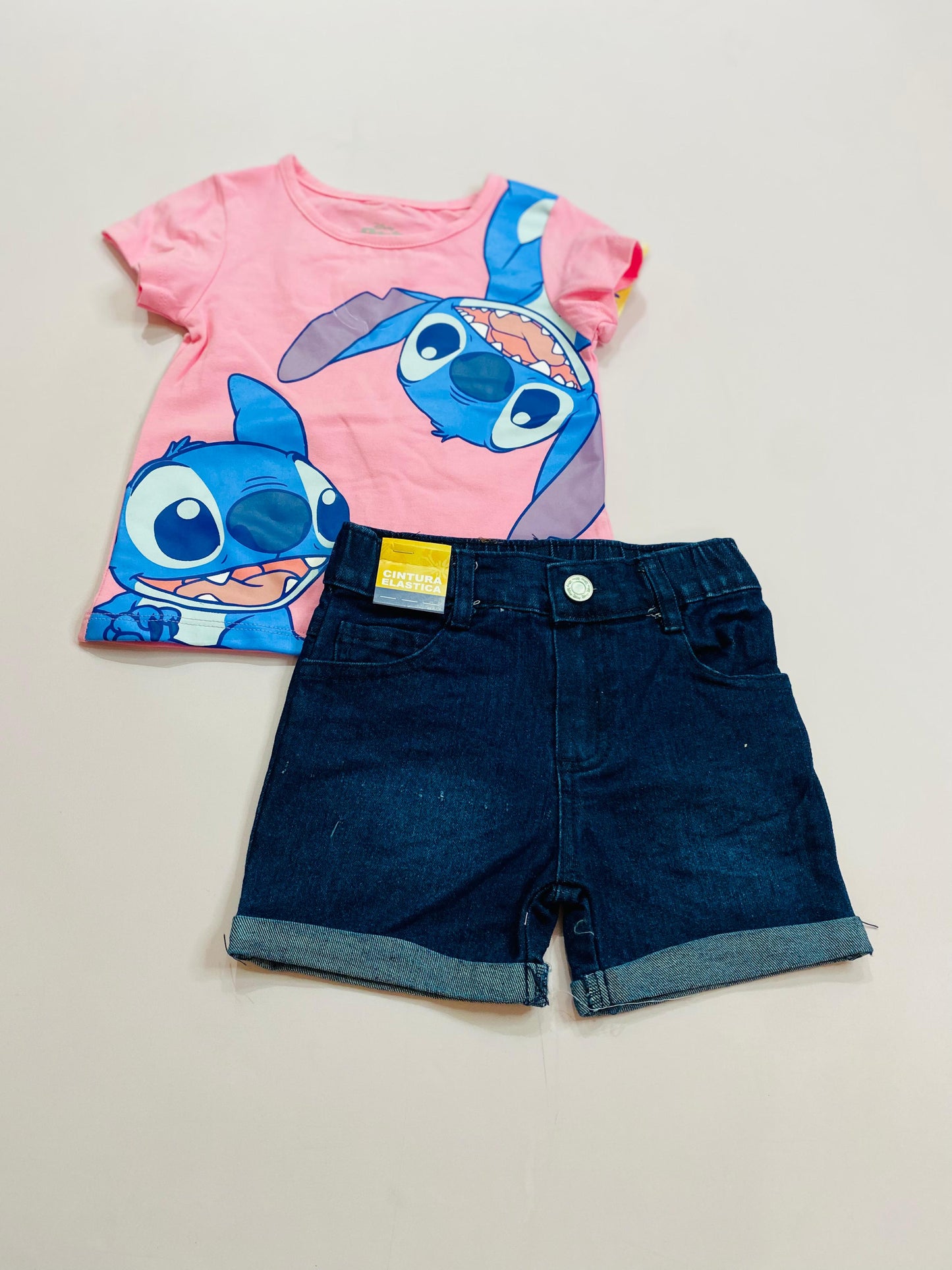 Conjunto para niña short jean rosado Stitch D9-STI-105D 460340