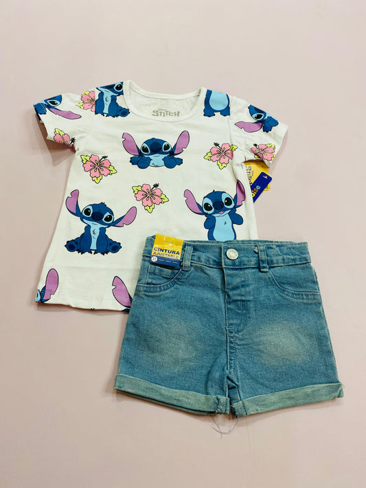 Conjunto short jean para bebé niña Stitch blanco D9-STI-178B 430315