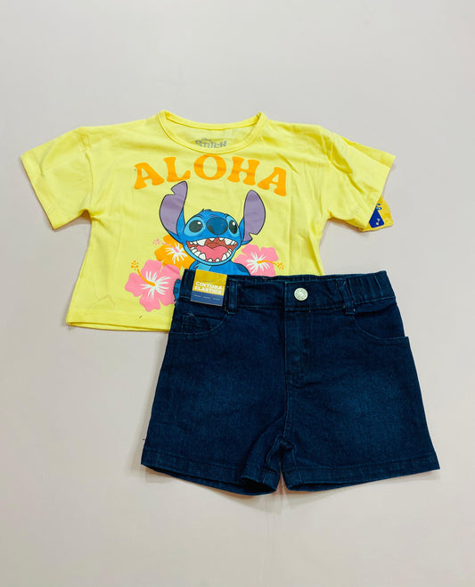 Conjunto para niña short jean amarillo Stitch D9-STI-104D 460340