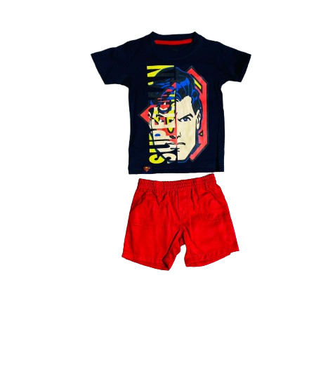 Set conjunto dos piezas para bebe niño super man short y camisa 12m a 3T C9-SM-1026N 690350 Negra