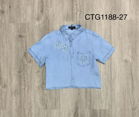 Camisa para niña Jeans Azul Claro Flores CTG1188-27